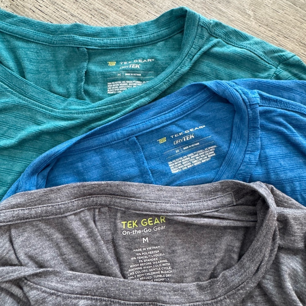 Tek Gear Trio of Teal, Blue, and Gray T-Shirts